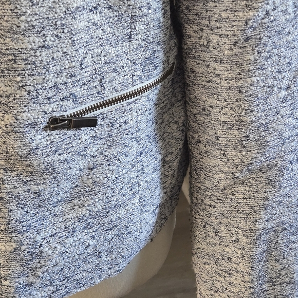 Halogen Women's L Textured Blue & White Bouclé Tweed Blazer Jacket Full Zip - Picture 6 of 16